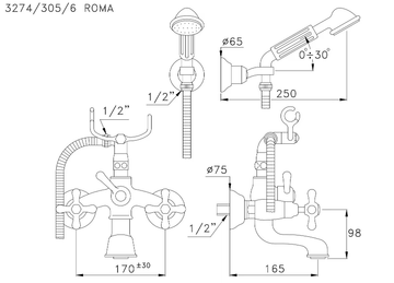 ROMA 3274/305/6 - 2 hole wall-mounted bathtub tap by RUBINETTERIE STELLA - view 3